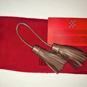 CH CAROLINA HERRERA KEY Chain BAG Charm Leather. Tassel in Taupe color
